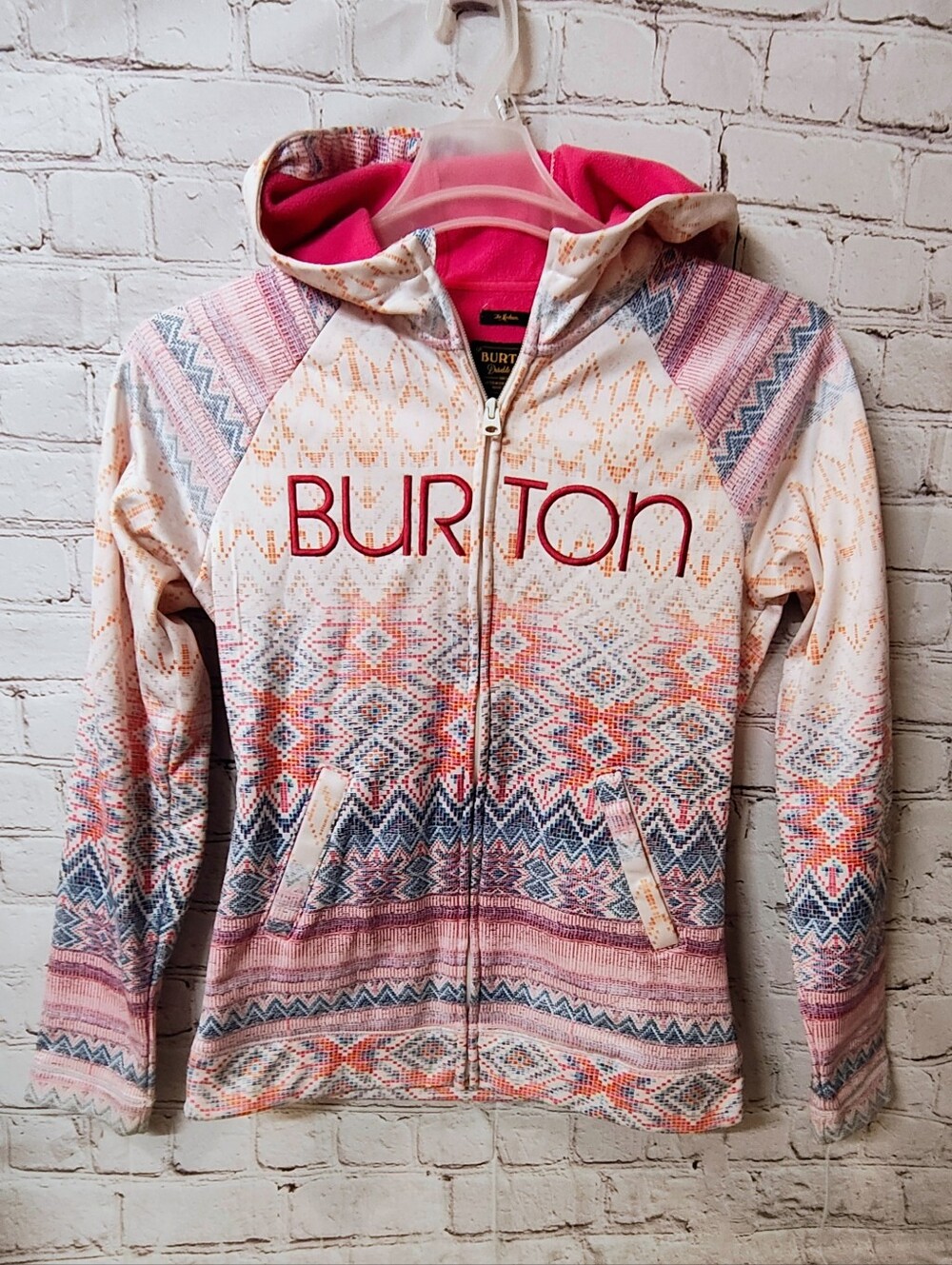 Burton Women's Fleece Lined Pink Southwest Snowflake Pink Hoodie Fullzip Medium
